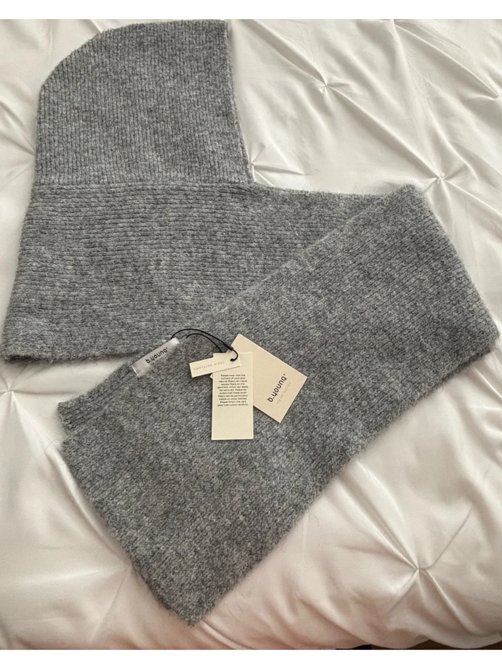 b. young Grey Wool-blend Hooded Scarf, NWT